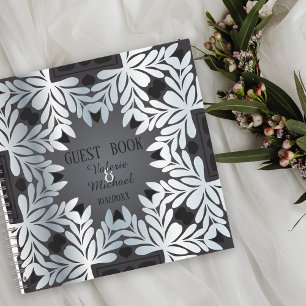 Elegant Chic Silver Leafy Frame Wedding Guest Book