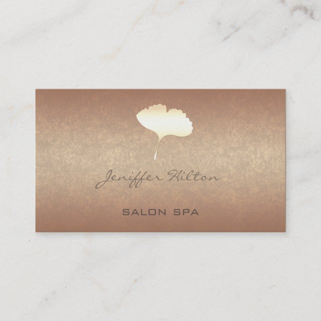 Elegant chic simple ginko leaf rose gold business card (Front)