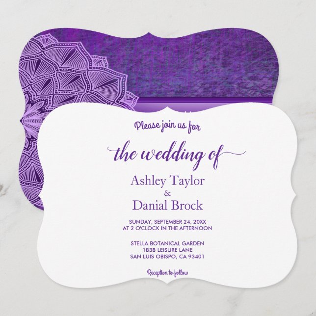 Elegant Chic Simple Script Mandala Modern Wedding Invitation (Front/Back)