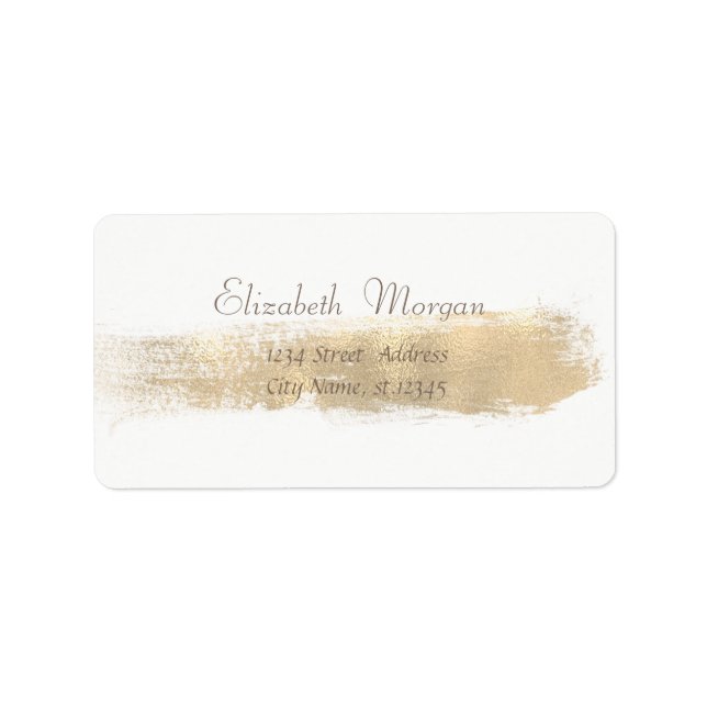 Elegant Chic  Simple White,Faux Gold Brush Stroke Label (Front)