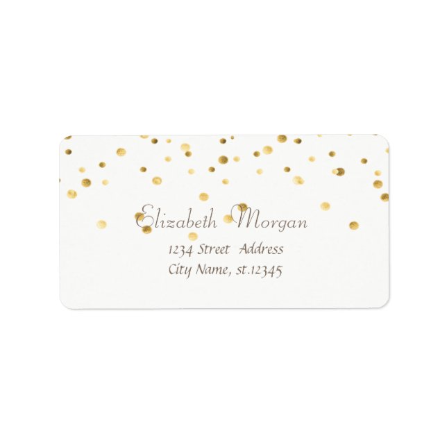 Elegant Chic  Simple White,Fux Gold Foil Confetti Label (Front)