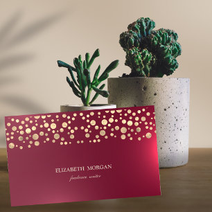 Elegant Chic Sophisticated,Gold Confetti Red Business Card
