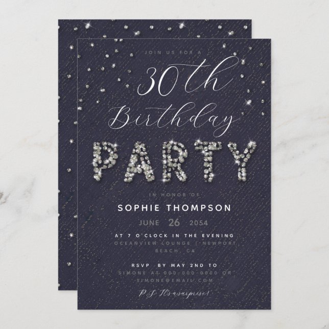 Elegant Chic Sparkle Glitter Lilac Birthday Party Invitation (Front/Back)