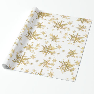 Elegant Chic Sparkling Gold Snowflakes On White Wrapping Paper