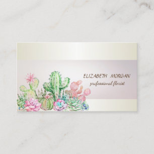 Elegant Chic Stripe Cactus Succulents Business Card