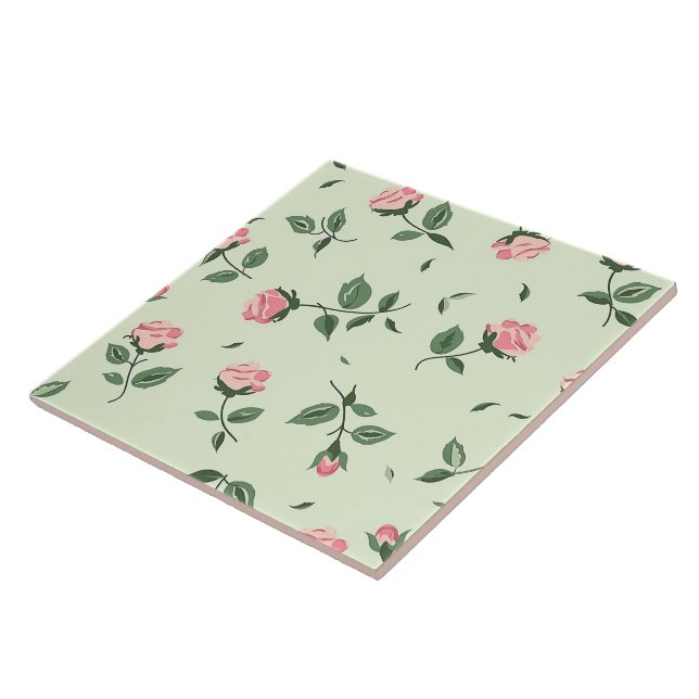 Elegant Chic Stylish Girly Flowers Rose Trendy Tile (Side)