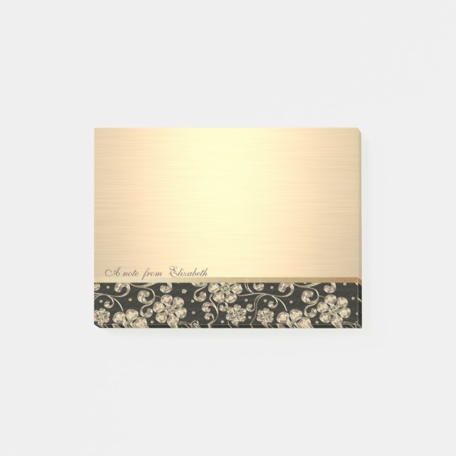 Elegant Chic  Stylish Girly , Gold Flowers Post-it Notes (Front)