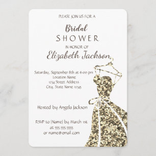 Elegant,Chic Stylish Gold Glitter Dress Invitation