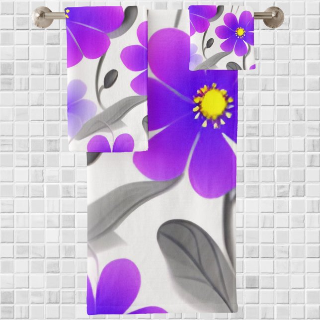 Elegant Chic Stylish Purple Floral Bath Towel Set (Creator Uploaded)