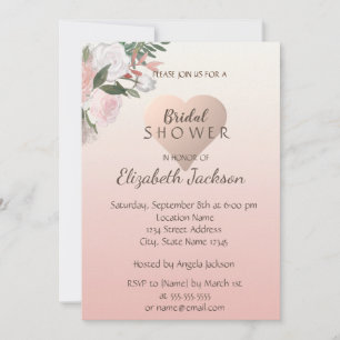 Elegant,Chic Stylish  Watercolor  Flowers ,Heart Invitation
