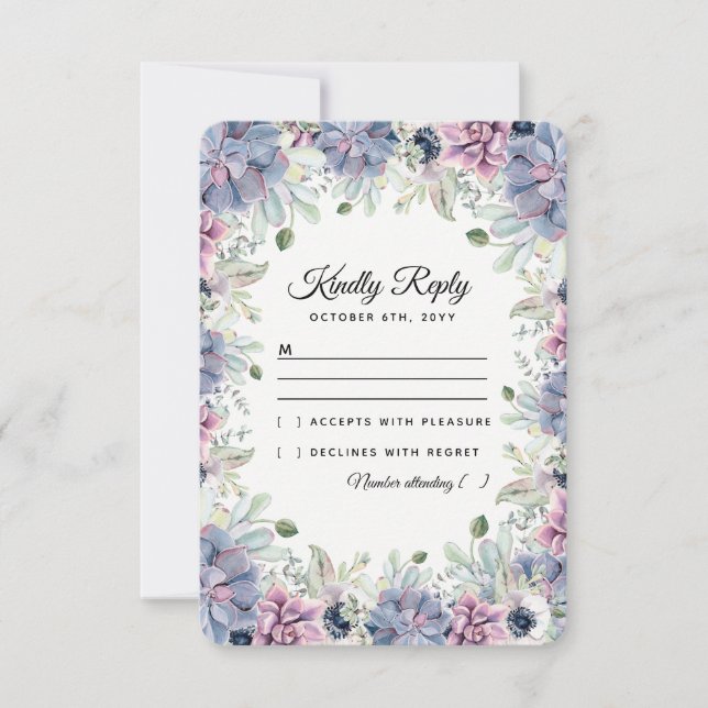 Elegant Chic Succulents Florals Wedding RSVP Card (Front)
