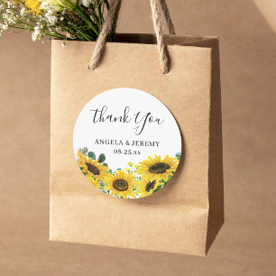 Elegant Chic Sunflower Eucalyptus Thank You Classic Round Sticker