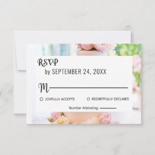 Elegant chic tart white pink roses floral Wedding  RSVP Card