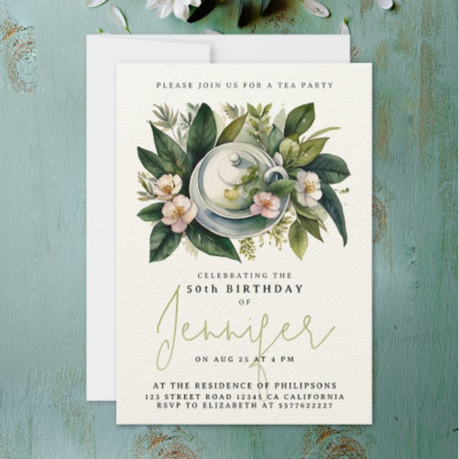 Elegant Chic Tea Party Birthday Floral Watercolor  Invitation (Creator Uploaded)