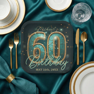 Elegant Chic Teal and Gold 60th Birthday Party Paper Plate