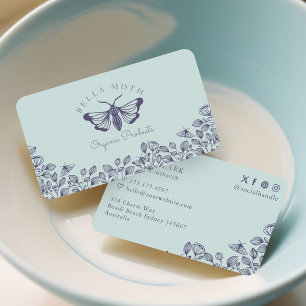 Elegant & Chic Teal & Purple Florals & Moth Logo Business Card