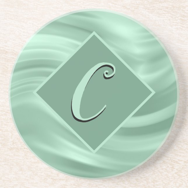 Elegant Chic Teal Swirl Monogram Initial Stylish Coaster (Front)