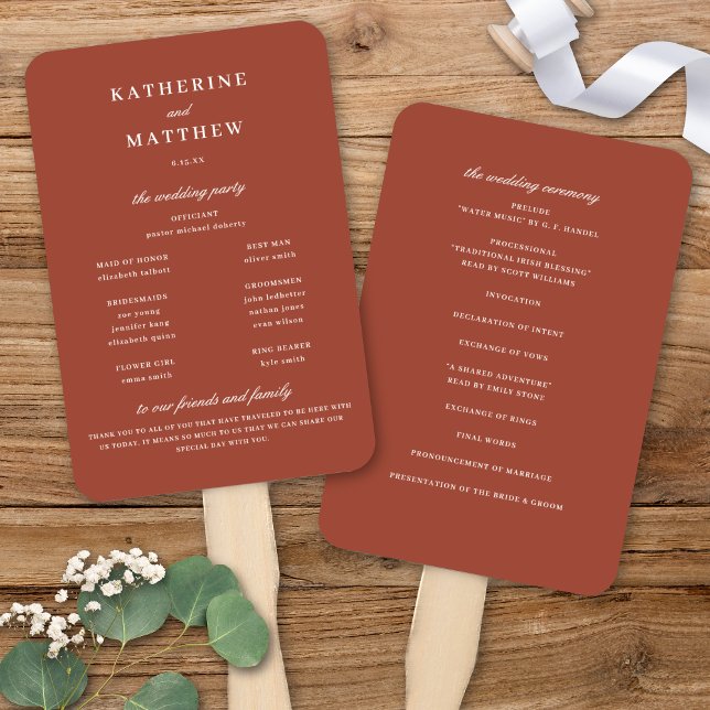 Elegant Chic Terracotta Wedding Ceremony Program Hand Fan (Elegant Chic Terracotta Earth Tones Wedding Ceremony Program Hand Fan
)