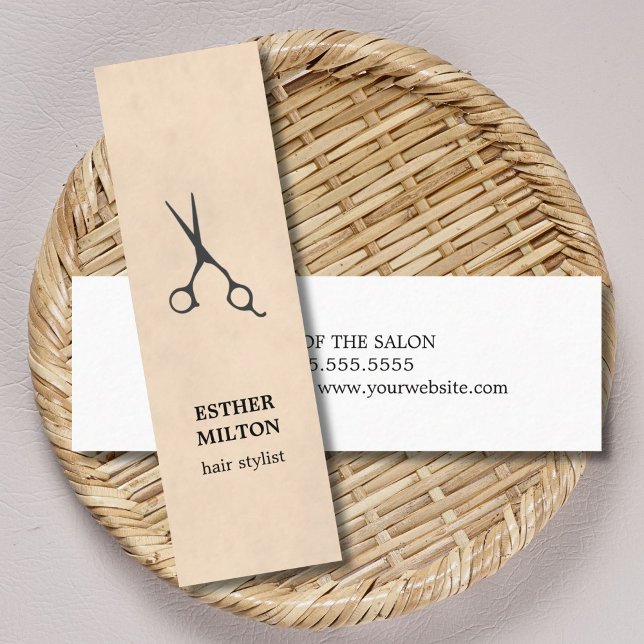 Elegant Chic Texture Grey Scissors Hair Stylist Mini Business Card (Creator Uploaded)