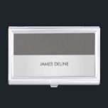 Elegant Chic Texture Grey Silver Business Card Holder<br><div class="desc">Elegant business card holder with texture grey and a silver stripe background. You can add your monogram or name to it.</div>