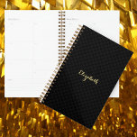 Elegant Chic Trendy Black Gold Weekly & Monthly Planner<br><div class="desc">Custom, personalised, modern, trendy, chic, classy black and grey chequered pattern, elegant faux gold typography / script name, weekly & monthly panner with one sheet of fun and colourful repositionable stickers in back. Simply type in your name, to customise. Plan your days in style with this customisable planner. With its...</div>