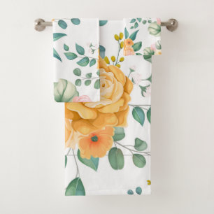 Elegant chic trendy orange floral  bath towel set