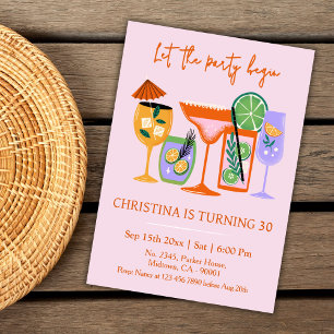 Elegant Chic tropical cocktail drink 30th birthday Invitation