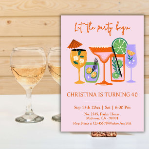 Elegant Chic tropical cocktail drink 40th birthday Invitation