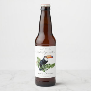 Elegant Chic Tropical Rainforest Toucan Wedding Beer Bottle Label