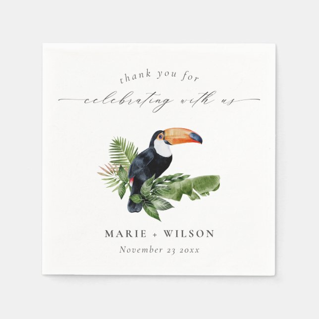 Elegant Chic Tropical Rainforest Toucan Wedding Napkin (Front)