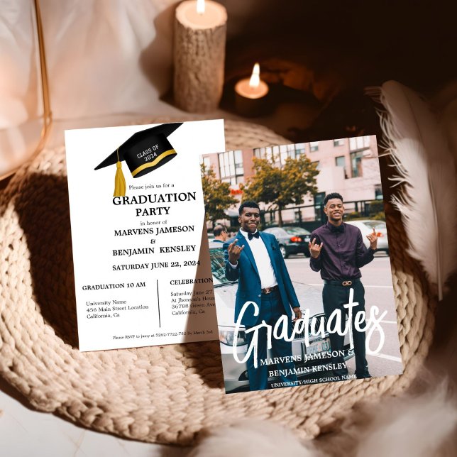 Elegant Chic Twin Double Graduation Party Invitation (Creator Uploaded)