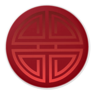 Elegant Chic Velvety Red Chinese Longevity Motif Ceramic Knob