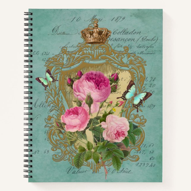 Elegant Chic Victorian Style Roses spiral Notebook (Front)