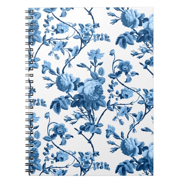 Elegant Chic Vintage Blue Rose Floral Notebook (Front)