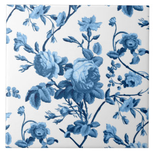 Elegant Chic Vintage Blue Rose Floral Tile