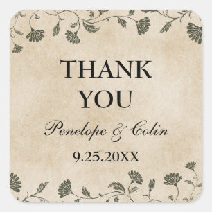 Elegant Chic Vintage Floral Wedding Thank You Square Sticker