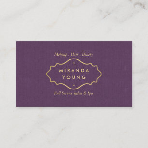Elegant Chic Vintage Gold Emblem Salon, Spa Purple Business Card