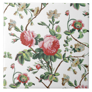 Elegant Chic Vintage Pink Rose Floral Tile