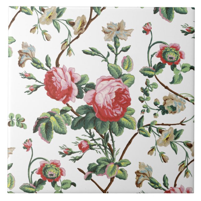 Elegant Chic Vintage Pink Rose Floral Tile (Front)