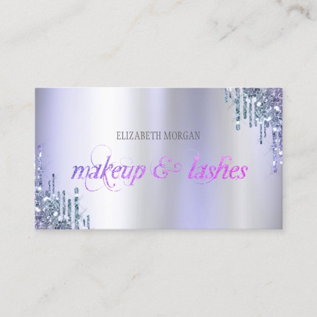 Elegant Chic Violet Glitter Drips Professional  Business Card (Front)