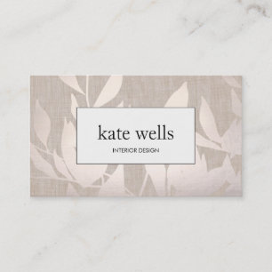 Elegant Chic Warm Silver Leaves Interior Designer Business Card