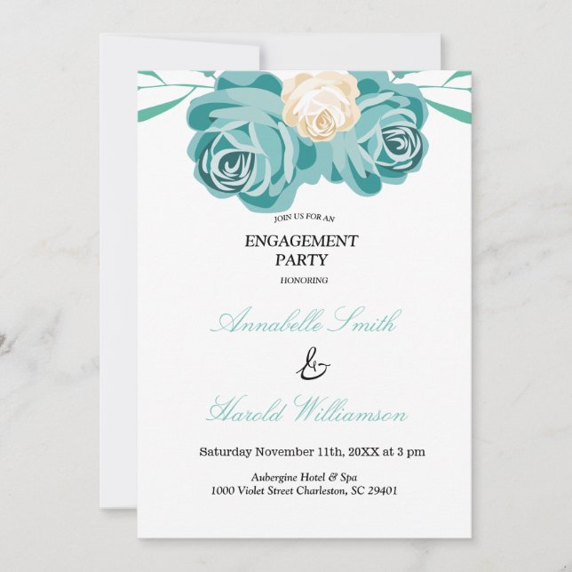 Elegant chic Watercolor blue ENGAGEMENT card (Front)