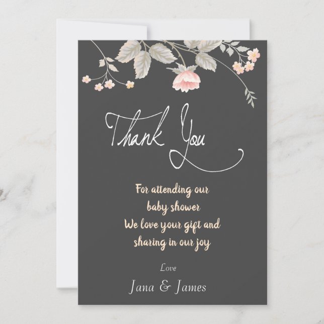 Elegant  chic watercolor Floral  thank you card (Front)