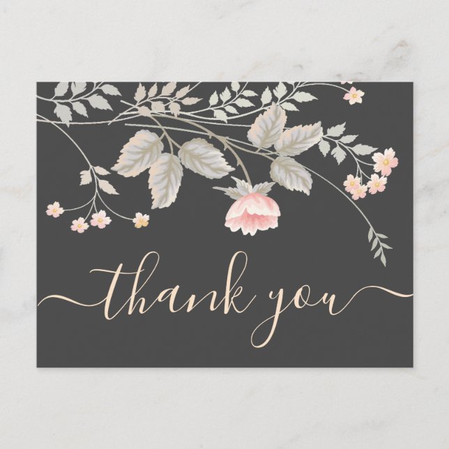 Elegant  chic watercolor Floral  thank you card (Front)