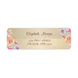 Elegant Chic, Watercolor Flowers Address Label