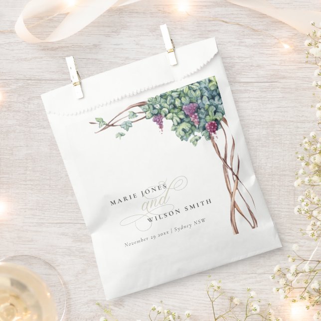 Elegant Chic Watercolor Grapevine Foliage Wedding Favour Bags (Clipped)