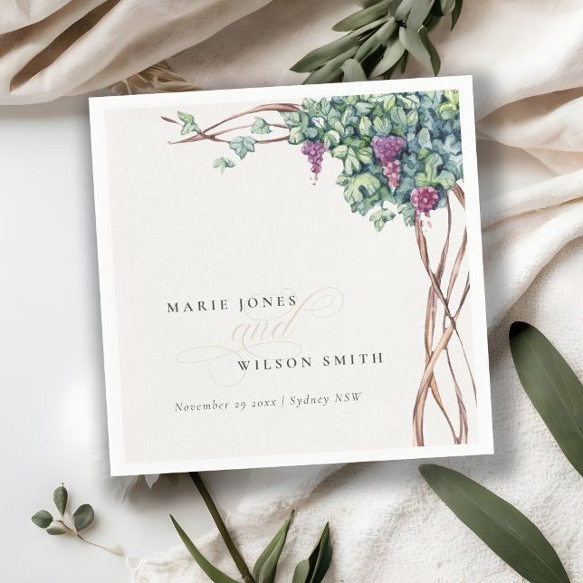 Elegant Chic Watercolor Grapevine Foliage Wedding Napkin (Creator Uploaded)