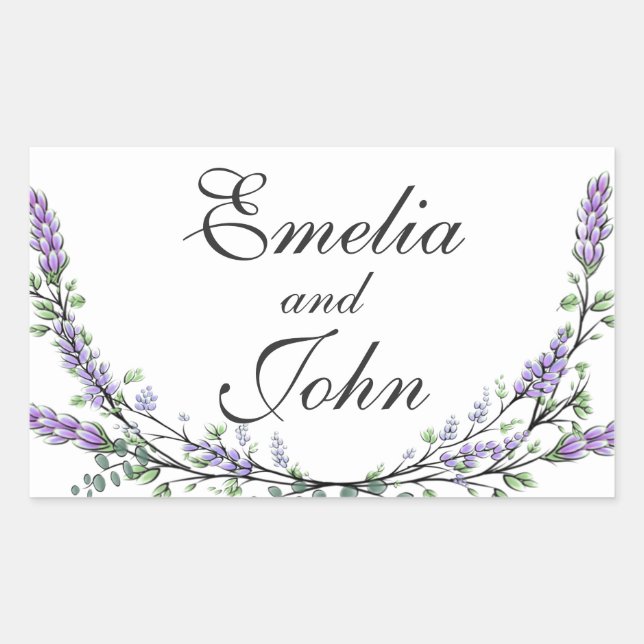 Elegant chic watercolor Lavender and Eucalyptus Rectangular Sticker (Front)
