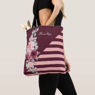 Elegant Chic Watercolor Rose Pink Burgundy Floral Tote Bag