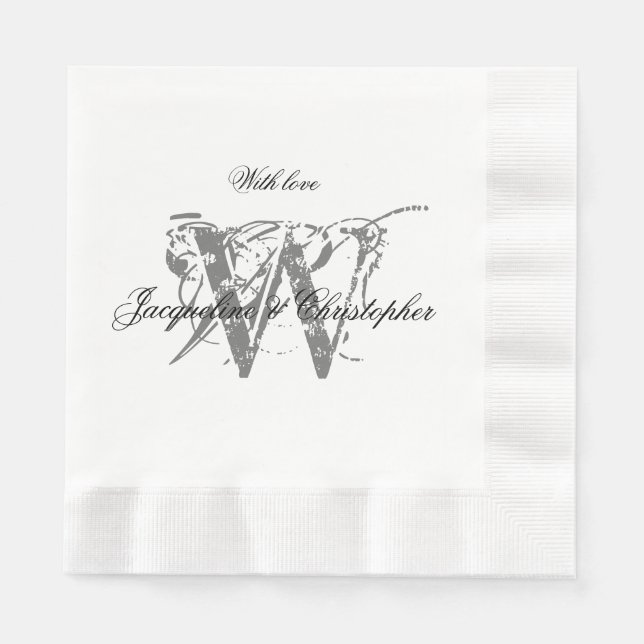 Elegant Chic Wedding Monogram Names White Paper Napkin (Front)